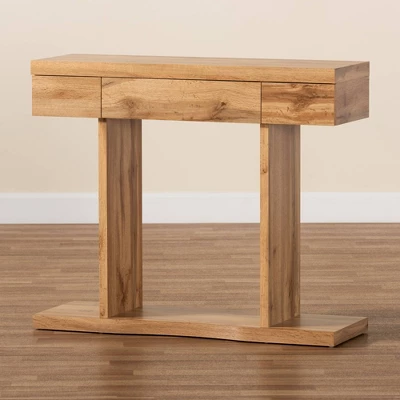 Otis Wood 3 Drawer Console Table Oak Brown - Baxton Studio 5 Otis Wood 3 Drawer Console Table Oak Brown - Baxton Studio - Image 5