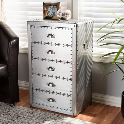 5 Drawer Davet Metal Accent Chest Silver - Baxton Studio 1 5 Drawer Davet Metal Accent Chest Silver - Baxton Studio