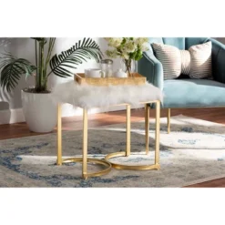 Gwyn Glam And Luxe Faux Fur Upholstered And Metal Ottoman White/Gold - Baxton Studio 10 Gwyn Glam And Luxe Faux Fur Upholstered And Metal Ottoman White/Gold - Baxton Studio -Baxton Studio GUEST c7b637fa 7cf2 406b 9658 8dcceaa48bc3