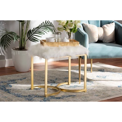 Gwyn Glam And Luxe Faux Fur Upholstered And Metal Ottoman White/Gold - Baxton Studio 5 Gwyn Glam And Luxe Faux Fur Upholstered And Metal Ottoman White/Gold - Baxton Studio - Image 5