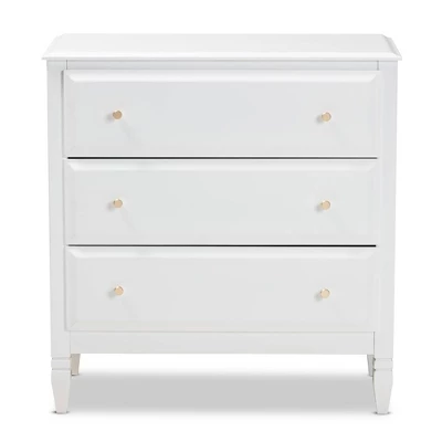3 Drawer Naomi Wood Bedroom Chest White/Gold - Baxton Studio 2 3 Drawer Naomi Wood Bedroom Chest White/Gold - Baxton Studio - Image 2