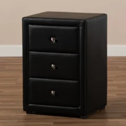 Tessa Faux Leather Upholstered 3 Drawer Nightstand Black - Baxton Studio -Baxton Studio GUEST c7fd4dd3 d371 4dc7 948c 8332436d2c58
