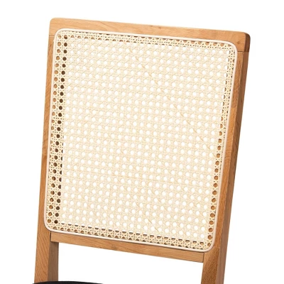 Set Of 2 Idris Fabric Upholstered Rattan Dining Chairs Black/Oak Brown - Baxton Studio 4 Set Of 2 Idris Fabric Upholstered Rattan Dining Chairs Black/Oak Brown - Baxton Studio - Image 4