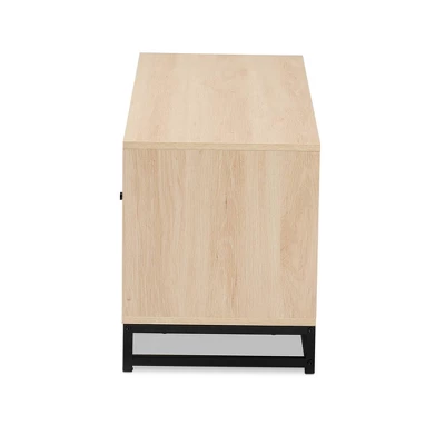 Ardon Bohemian Wood And Metal 2 Door Natural Rattan TV Stand For TVs Up To 40" Light Brown/Black - Baxton Studio 3 Ardon Bohemian Wood And Metal 2 Door Natural Rattan TV Stand For TVs Up To 40" Light Brown/Black - Baxton Studio - Image 3