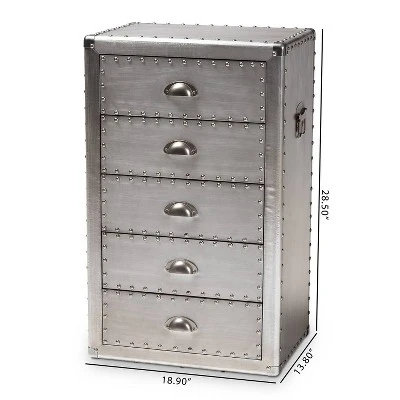 5 Drawer Davet Metal Accent Chest Silver - Baxton Studio 3 5 Drawer Davet Metal Accent Chest Silver - Baxton Studio - Image 3