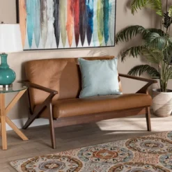 Bianca Wood And Tan Faux Leather Loveseat Tan/Walnut Brown - Baxton Studio 9 Bianca Wood And Tan Faux Leather Loveseat Tan/Walnut Brown - Baxton Studio -Baxton Studio GUEST c8bf768d 20dc 4d37 8fce 628d006fc1f0