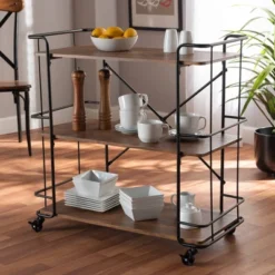 Neal Metal And Wood Kitchen Serving Cart Walnut/Black - Baxton Studio -Baxton Studio GUEST c8f0fbf3 aaf7 49d1 88b7 de3907b863d8