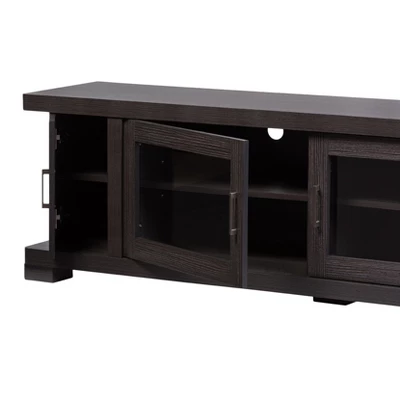 Viveka Wood Cabinet With 2 Glass Doors And 2 Doors TV Stand For TVs Up To 75" Dark Brown - Baxton Studio 2 Viveka Wood Cabinet With 2 Glass Doors And 2 Doors TV Stand For TVs Up To 75" Dark Brown - Baxton Studio - Image 2