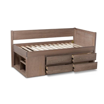 Twin 4 Drawer Levon Wood Storage Bed Antique Oak - Baxton Studio: MDF Frame, No Box Spring Needed 4 Twin 4 Drawer Levon Wood Storage Bed Antique Oak - Baxton Studio: MDF Frame, No Box Spring Needed - Image 4