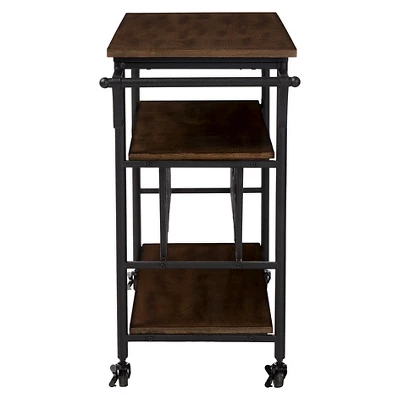 Bradford Rustic Industrial Style Antique Black & Metal Distressed Wood Mobile Kitchen Bar Serving Wine Cart - Baxton Studio 2 Bradford Rustic Industrial Style Antique Black & Metal Distressed Wood Mobile Kitchen Bar Serving Wine Cart - Baxton Studio - Image 2