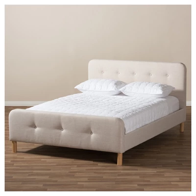 Full Samson Mid Century Fabric Upholstered Platform Bed Light Beige - Baxton Studio 3 Full Samson Mid Century Fabric Upholstered Platform Bed Light Beige - Baxton Studio - Image 3