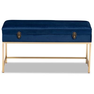 Aliana Metal Large Ottoman Navy Blue/Gold - Baxton Studio 2 Aliana Metal Large Ottoman Navy Blue/Gold - Baxton Studio - Image 2