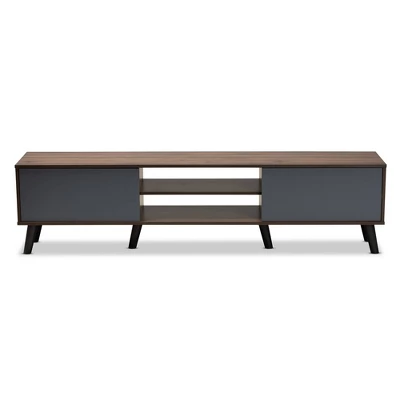 Clapton Multi Toned Wood TV Stand For TVs Up To 75" Gray/Brown - Baxton Studio 2 Clapton Multi Toned Wood TV Stand For TVs Up To 75" Gray/Brown - Baxton Studio - Image 2