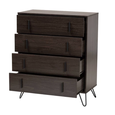 Baldor Wood Metal 4 Drawer Bedroom Chest Dark Brown - Baxton Studio 2 Baldor Wood Metal 4 Drawer Bedroom Chest Dark Brown - Baxton Studio - Image 2