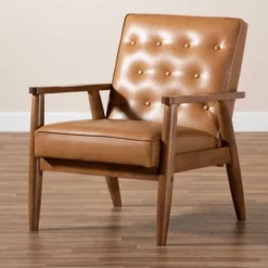 Sorrento Mid-Century Faux Leather Upholstered Wood Lounge Chair Walnut/Brown - Baxton Studio -Baxton Studio GUEST cab32517 0c34 40a1 b972 ea2dea9119c5