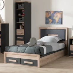 Twin Pandora Modern And Contemporary Two Tone 2 Drawer Size Storage Platform Bed Dark Gray/Natural - Baxton Studio 19 Twin Pandora Modern And Contemporary Two Tone 2 Drawer Size Storage Platform Bed Dark Gray/Natural - Baxton Studio -Baxton Studio GUEST cb1fae51 1cf3 4b68 a7cb af9499ae17d5