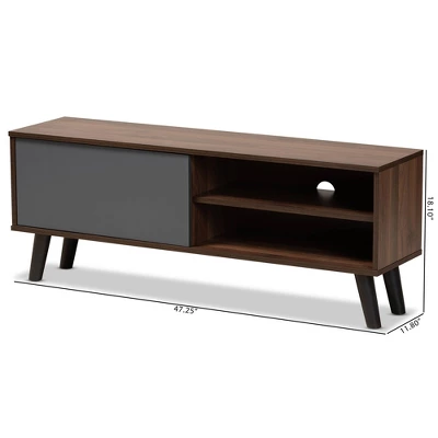 Mallory Two-Tone Wood TV Stand For TVs Up To 50" Gray/Walnut - Baxton Studio 7 Mallory Two-Tone Wood TV Stand For TVs Up To 50" Gray/Walnut - Baxton Studio - Image 7