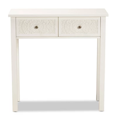 Lambert Wood 2 Drawer Console Table White - Baxton Studio 5 Lambert Wood 2 Drawer Console Table White - Baxton Studio - Image 5