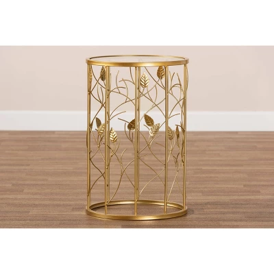 Anaya Glam Brushed Metal And Glass Leaf Accent End Table Gold - Baxton Studio 4 Anaya Glam Brushed Metal And Glass Leaf Accent End Table Gold - Baxton Studio - Image 4