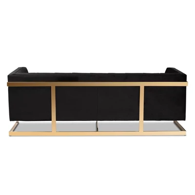 Ambra Velvet Upholstered And Button Tufted Sofa Black/Gold - Baxton Studio 3 Ambra Velvet Upholstered And Button Tufted Sofa Black/Gold - Baxton Studio - Image 3