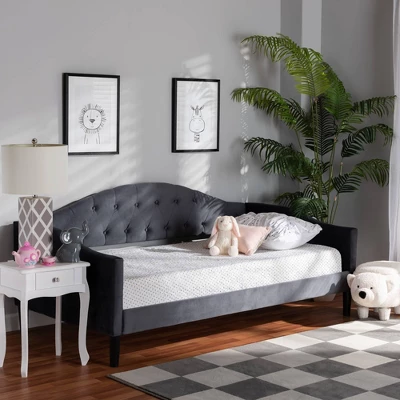 Benjamin Velvet Fabric Upholstered And Wood Daybed - Baxton Studio 2 Benjamin Velvet Fabric Upholstered And Wood Daybed - Baxton Studio - Image 2