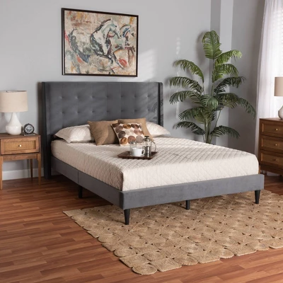 Gothard Velvet Fabric Upholstered And Wood Platform Bed - Baxton Studio 1 Gothard Velvet Fabric Upholstered And Wood Platform Bed - Baxton Studio