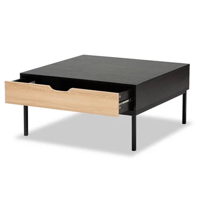 Haben Two-Tone Wood Coffee Table Oak Brown/Black - Baxton Studio: Industrial Style, Square Shape, Metal Frame 2 Haben Two-Tone Wood Coffee Table Oak Brown/Black - Baxton Studio: Industrial Style, Square Shape, Metal Frame - Image 2