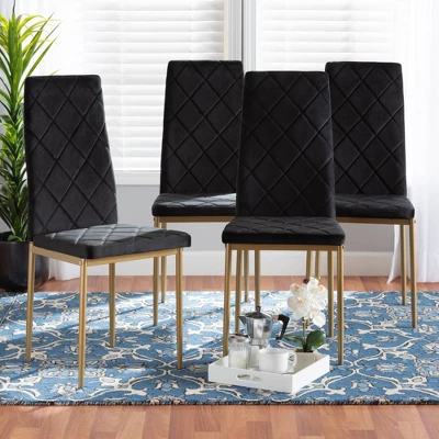 4pc Blaise Velvet Fabric Upholstered And Metal Dining Chair Set - Baxton Studio 5 4pc Blaise Velvet Fabric Upholstered And Metal Dining Chair Set - Baxton Studio - Image 5