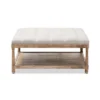 Carlotta French Country Weathered Oak Linen Square Coffee Table Ottoman Beige - Baxton Studio: Polyester Upholstery, No Assembly Required