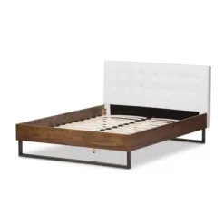 King Mitchell Rustic Industrial Walnut Wood And Faux Leather Metal Platform Bed White - Baxton Studio -Baxton Studio GUEST cea5493f 77a7 4a5d 9409 8941f6ebd0bf