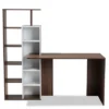 Rowan Two-Tone Wood Storage Computer Desk With Shelves White/Walnut - Baxton Studio