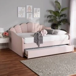 Queen Timila Velvet Fabric Upholstered Daybed With Trundle Light Pink - Baxton Studio 21 Queen Timila Velvet Fabric Upholstered Daybed With Trundle Light Pink - Baxton Studio -Baxton Studio GUEST cf273cbe 4055 422f 97b9 92c176f667f6