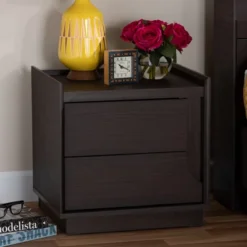 Larsine Finished 2 Drawer Nightstand Brown - Baxton Studio