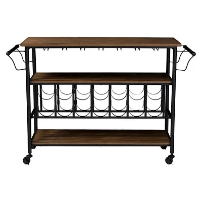 Bradford Rustic Industrial Style Antique Black & Metal Distressed Wood Mobile Kitchen Bar Serving Wine Cart - Baxton Studio 1 Bradford Rustic Industrial Style Antique Black & Metal Distressed Wood Mobile Kitchen Bar Serving Wine Cart - Baxton Studio