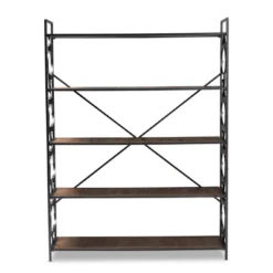65" 5 Shelf Mirna Iron & Natural Oak Wood Quatrefoil Accent Bookshelf Brown/Black - Baxton Studio 13 65" 5 Shelf Mirna Iron & Natural Oak Wood Quatrefoil Accent Bookshelf Brown/Black - Baxton Studio -Baxton Studio GUEST cfabb5e0 72ee 4eef 867c 19878e994bb9