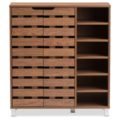 Shirley Modern And Contemporary 2 - Door Shoe Cabinet With Open Shelves - Walnut Brown - Baxton Studio 1 Shirley Modern And Contemporary 2 - Door Shoe Cabinet With Open Shelves - Walnut Brown - Baxton Studio