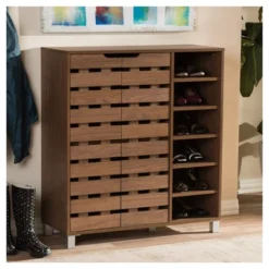 Shirley Modern And Contemporary 2 - Door Shoe Cabinet With Open Shelves - Walnut Brown - Baxton Studio 5 Shirley Modern And Contemporary 2 - Door Shoe Cabinet With Open Shelves - Walnut Brown - Baxton Studio -Baxton Studio GUEST d04a3e8b 7a75 4556 834c 5c66fe069eb1