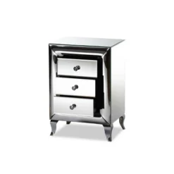 3 Drawer Pauline Contemporary Glam And Luxe Mirrored Nightstand White - Baxton Studio