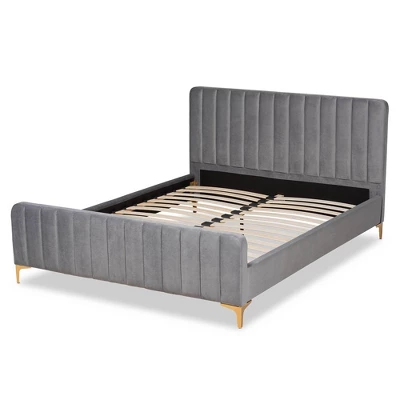Nami Velvet Platform Bed - Baxton Studio 2 Nami Velvet Platform Bed - Baxton Studio - Image 2