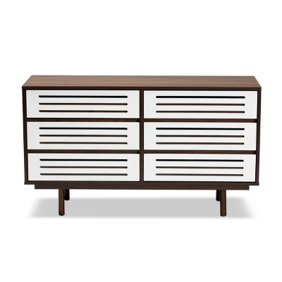 6 Drawer Wood Dresser And Meike Two-Tone Walnut/White - Baxton Studio 2 6 Drawer Wood Dresser And Meike Two-Tone Walnut/White - Baxton Studio - Image 2