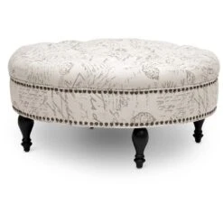 Palfrey Tufted Ottoman Beige - Baxton Studio: Eucalyptus Frame, Linen Upholstery, French Script Print 5 Palfrey Tufted Ottoman Beige - Baxton Studio: Eucalyptus Frame, Linen Upholstery, French Script Print -Baxton Studio GUEST d0db4838 04c6 4a98 970b fe61544525f6