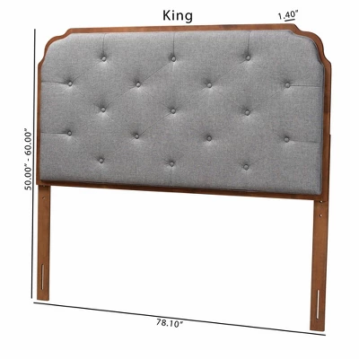 Baxton Studio King Shanti Fabric And Wood Headboard Gray/Walnut Brown: Tufted, Adjustable Height 6 Baxton Studio King Shanti Fabric And Wood Headboard Gray/Walnut Brown: Tufted, Adjustable Height - Image 6