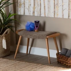Banner Fabric Upholstered And Wood Accent Bench - Light Brown/Oak Brown - Baxton Studio 12 Banner Fabric Upholstered And Wood Accent Bench - Light Brown/Oak Brown - Baxton Studio -Baxton Studio GUEST d10a1a24 d849 4f51 ac44 4dbf28ffbbf1