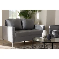 Baxton Studio Clara Velvet Fabric Upholstered 2 Seater Loveseat Gray - BaxtonStudio 11 Baxton Studio Clara Velvet Fabric Upholstered 2 Seater Loveseat Gray - BaxtonStudio -Baxton Studio GUEST d11513a1 06f9 4488 8297 da88cd3e3761