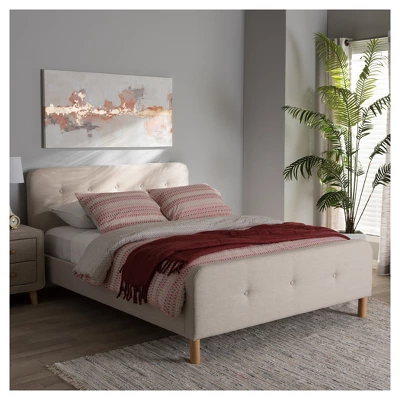 Full Samson Mid Century Fabric Upholstered Platform Bed Light Beige - Baxton Studio 4 Full Samson Mid Century Fabric Upholstered Platform Bed Light Beige - Baxton Studio - Image 4