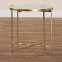Maddock Metal End Table With Marble Tabletop White/Gold - Baxton Studio -Baxton Studio GUEST d1ee6f48 eadb 4e6d a5e2 c0595866872a