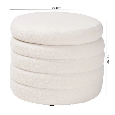 Tabitha Boucle Upholstered Storage Ottoman Ivory - Baxton Studio: Contemporary Round, No Assembly Required 7 Tabitha Boucle Upholstered Storage Ottoman Ivory - Baxton Studio: Contemporary Round, No Assembly Required - Image 7