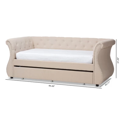 Twin Cherine Classic And Contemporary Fabric Upholstered Daybed With Trundle Beige - Baxton Studio 10 Twin Cherine Classic And Contemporary Fabric Upholstered Daybed With Trundle Beige - Baxton Studio - Image 10