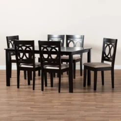 7pc Lenoir Upholstered Wood Dining Set Sand Brown/Espresso - Baxton Studio -Baxton Studio GUEST d24af716 8e0a 467a b809 0699b5f0da9f