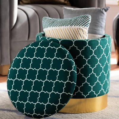 Serra Quatrefoil Velvet Upholstered Metal Storage Ottoman - Baxton Studio 5 Serra Quatrefoil Velvet Upholstered Metal Storage Ottoman - Baxton Studio - Image 5